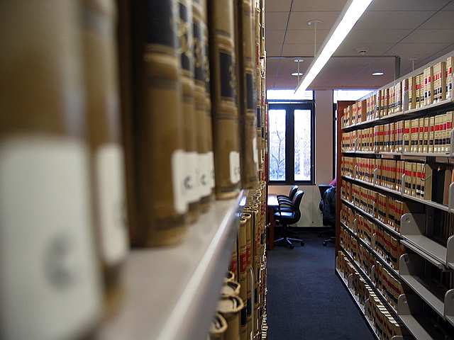 Looking down the stacks of Federal Reporters in the GW library.