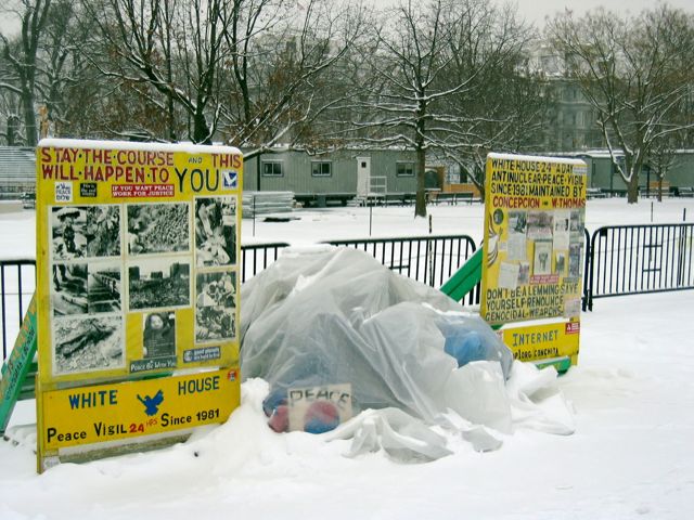 The anti-nukes vigil in Lafayette Park behind the White House.