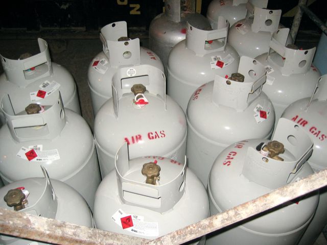 Canisters of some kind of gas sit outside a construction site next to GW.