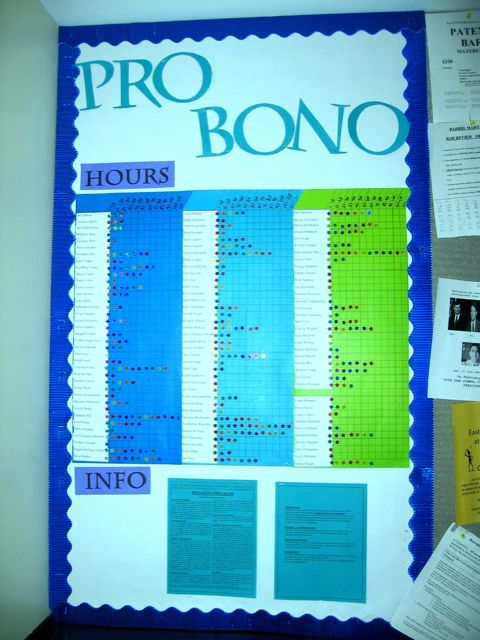 A bulletin board at GW rewards students with shiny stars when they do pro bono work.