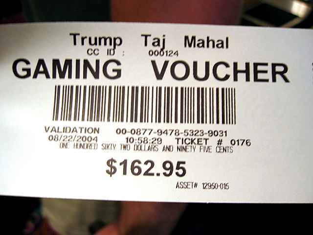 A winning voucher from slot machine jackpot.