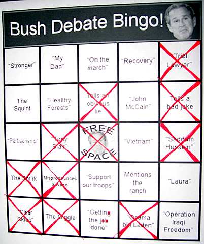 A used presidential debate bingo card.