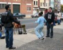 Jumping rope to pass the time outside the polls.