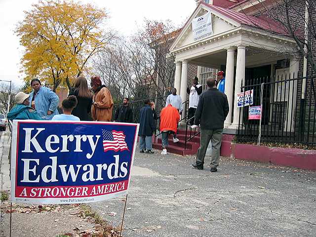 A Kerry Edwards sign outside a Philly polling place.