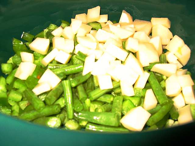 Beans and potatoes in the crock pot.