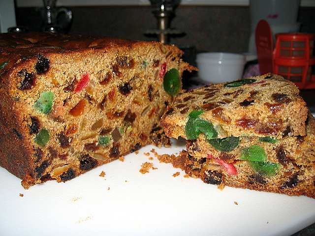 Freshly-cut fruitcake for the holidays!