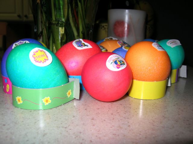 Colored Easter eggs sit ready for the hunt during yesterday's Easter celebration.