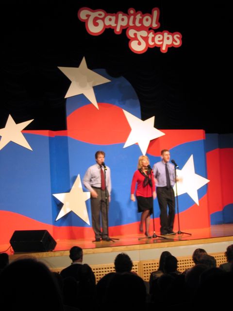 Members of the Capitol Steps performing last week at the Reagan Center.