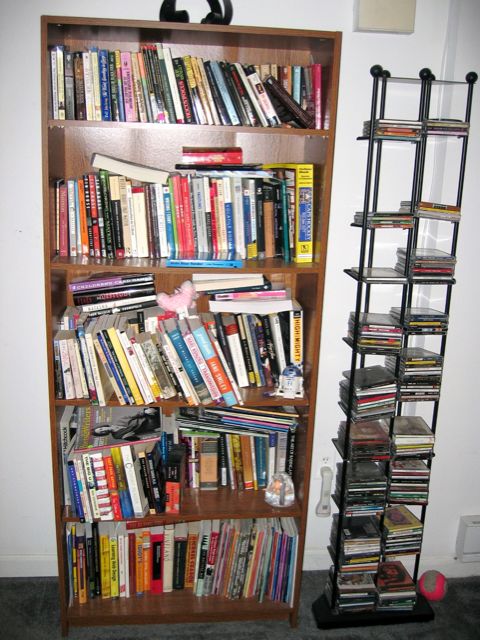 One of the overloaded bookshelves in our apartment.