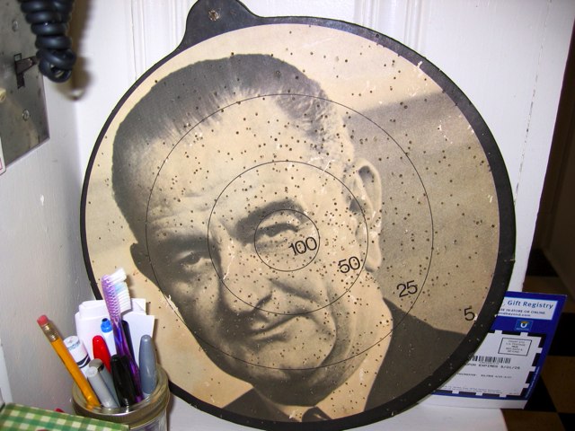 Lyndon Johnson's face graces a dartboard.