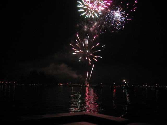 Fireworks over the lake in Michigan.