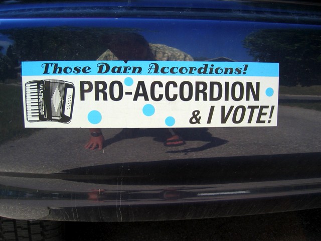 A bumper sticker on the back of our friend's car in Indianapolis.