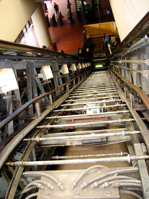 The inner workings of an escalator at the King Street metro station in Alexandria are on display as the escalator gets refurbished.