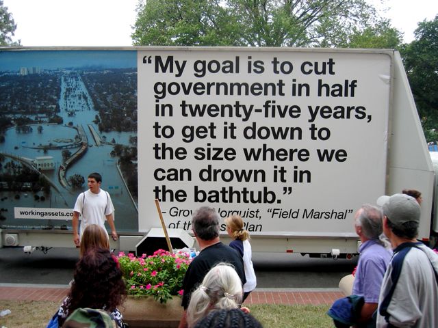 A large billboard along 15th St. yesterday during the massive peach march and rally in front of the White House.