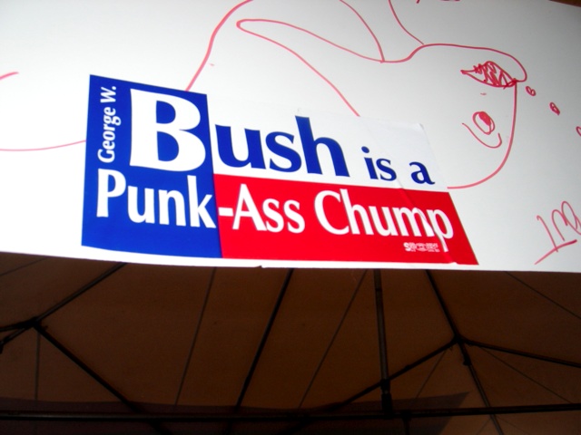 A bumper sticker seen at the peace march last Saturday.