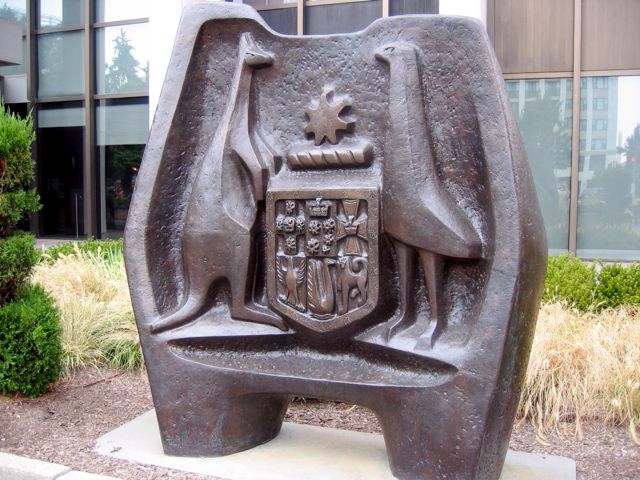 A statue/sign in front of the Australian Embassy on Mass Ave.