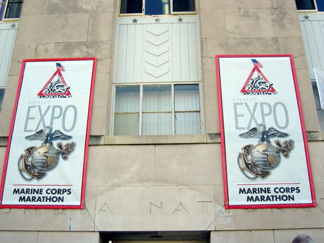 Banners hang outside the DC Armory for the MCM Expo.