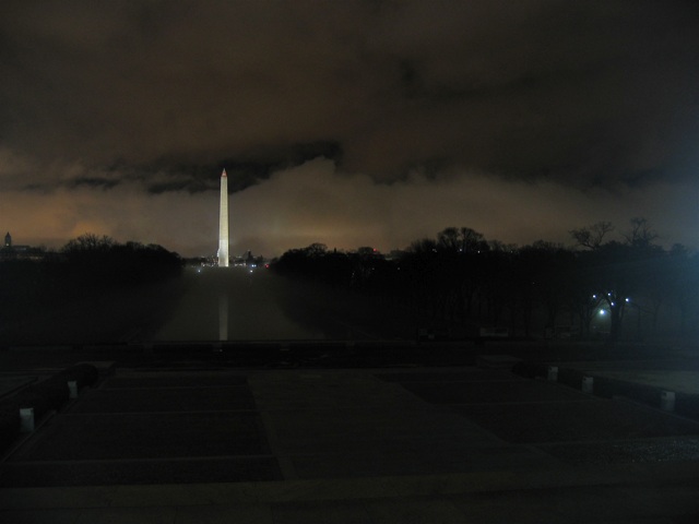 Another view of the Washington Monument from the steps  of the Lincoln Memorial.