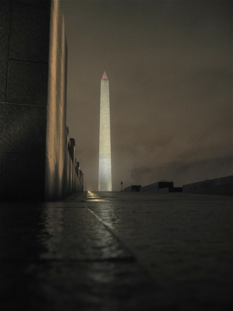 The Washington Monument as seen from the new World War II Memorial. 