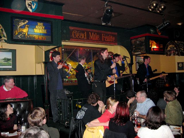 An unknown band plays a lively tune at the Four Green Fields in Cleveland Park.