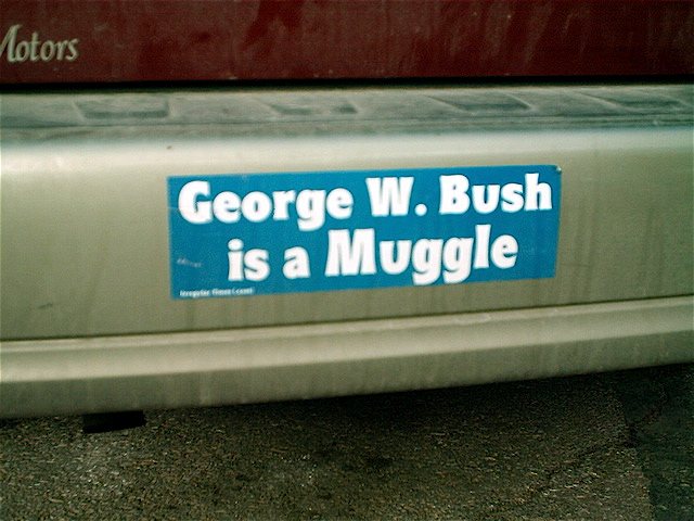 A bumper sticker on a car in Wyoming.