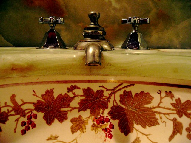 An ornate antique sink inside the Heurich House in D.C.