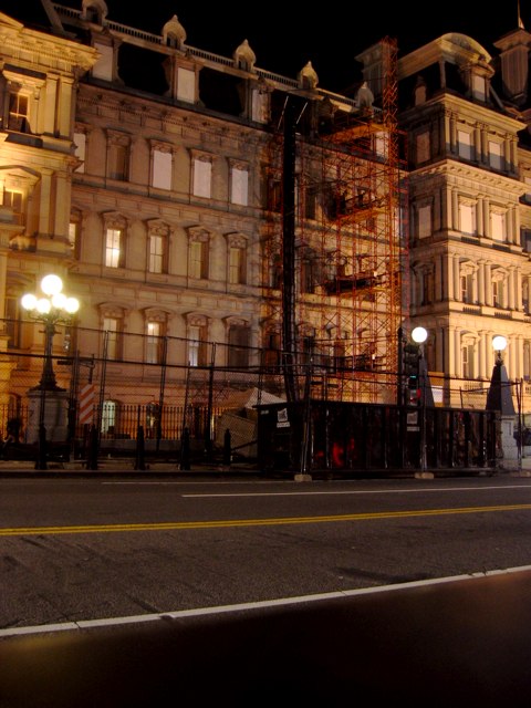 A big chute draining the Executive Office Building next to the West Wing of the White House.