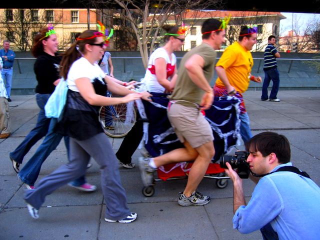 A crazy cart team heads off to the first stop.