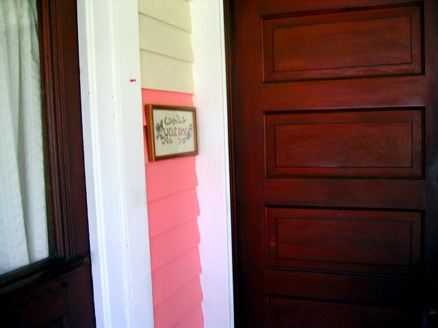 A needlepoint welcome inside a house in Billings, Montana.