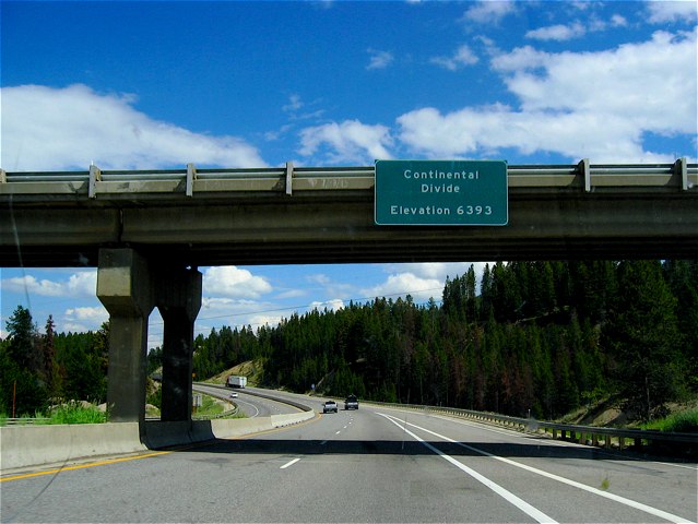 The sign marking the Continental Divide heading East on I-90 just east of Butte. 