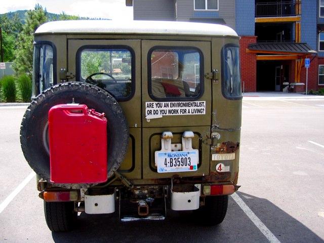 A bumper sticker on a vehicle in my apartment complex parking lot.