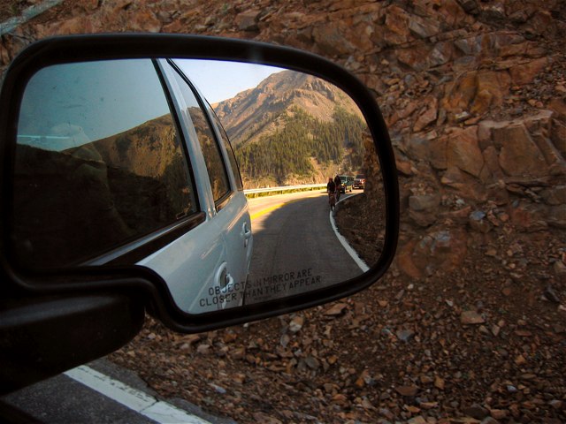 Admiring the cyclists climbing up Beartooth Pass.