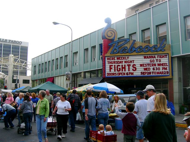 A marquee in downtown Billings advertising what I assume are boxing matches.